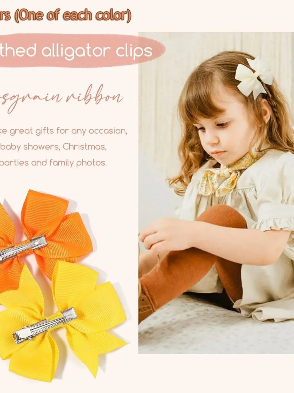 40PCS 3 Inch Hair Bows for Girls Grosgrain Ribbon Toddler Accessories with Allig